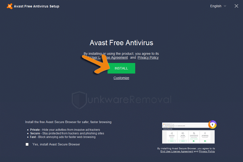 imagem do Avast Antivirus Installer